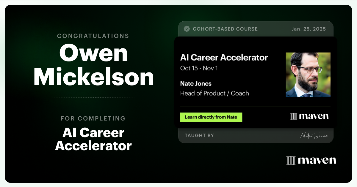 Certificate of Completion for AI Career Accelerator