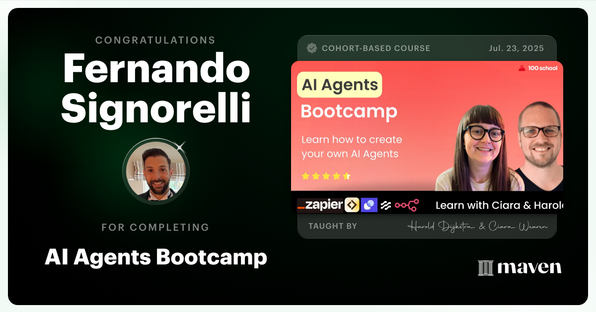 Certificate of Completion for AI Agent Builder Bootcamp