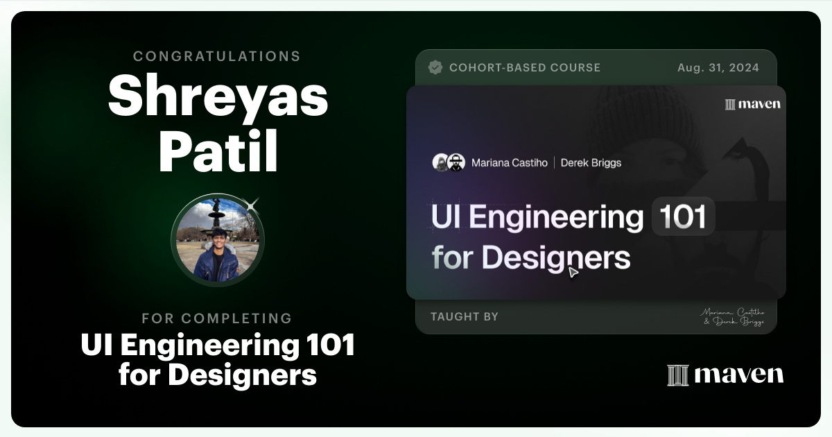Certificate of Completion for UI Engineering 101 for Designers