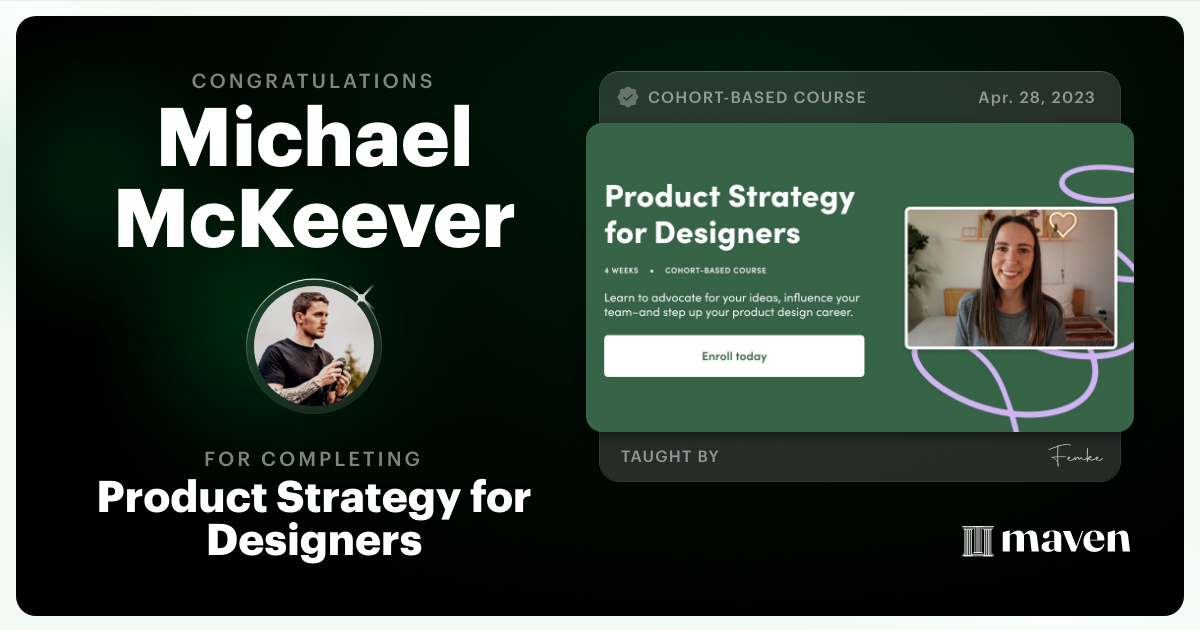 Certificate of Completion for Product Strategy for Designers