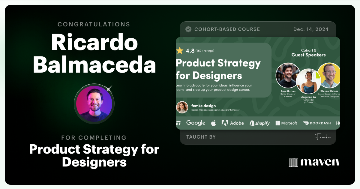 Certificate of Completion for Product Strategy for Designers