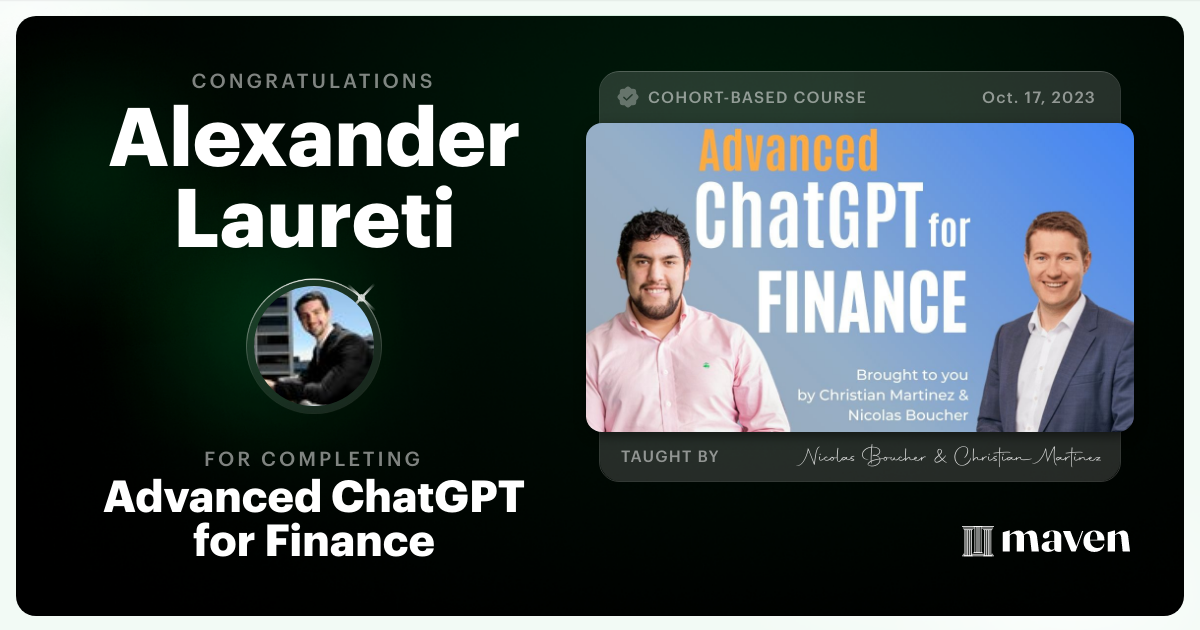 Certificate of Completion for AI for Finance - Advanced