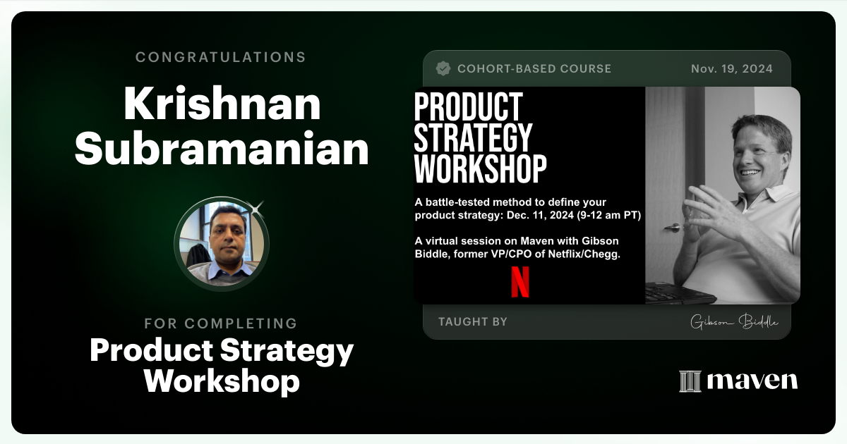 Certificate of Completion for Product Strategy Workshop