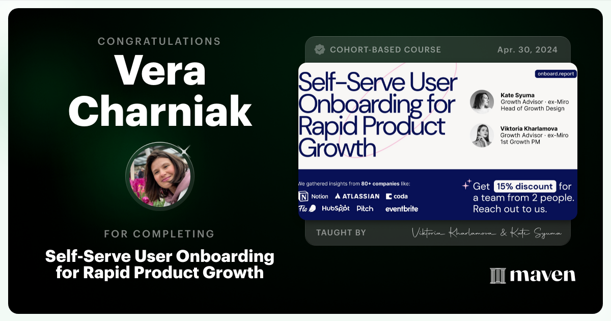 Certificate of Completion for Self-Serve User Onboarding for Rapid Product Growth