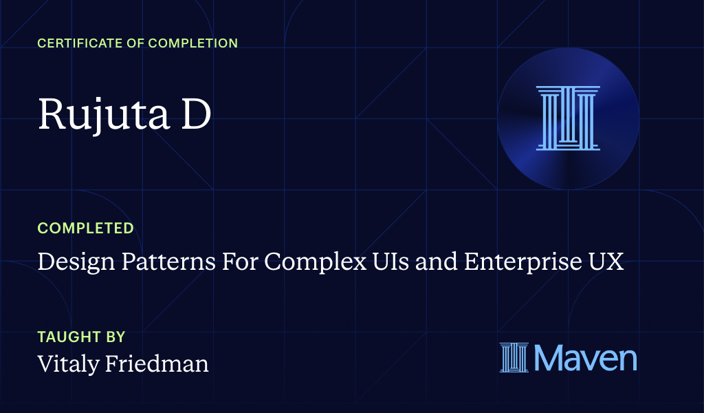 Certificate for Design Patterns For Complex UIs and Enterprise UX