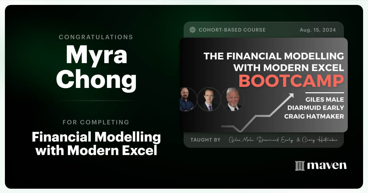 Certificate of Completion for Financial Modelling with Modern Excel