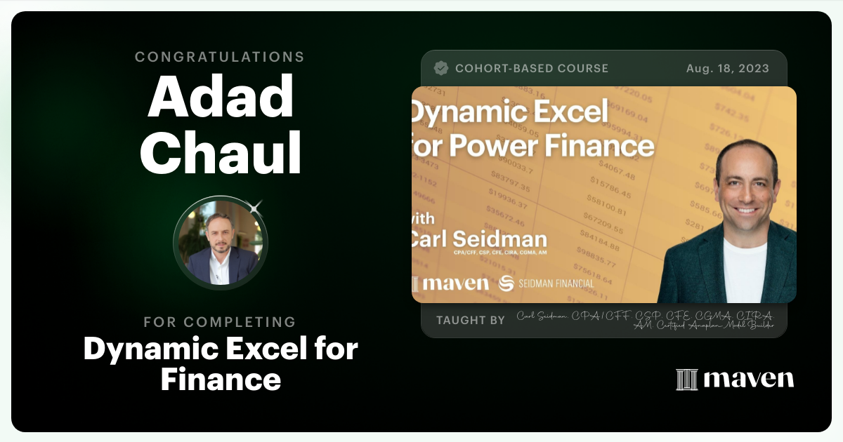 Certificate of Completion for AI-Enabled Finance with Dynamic Excel