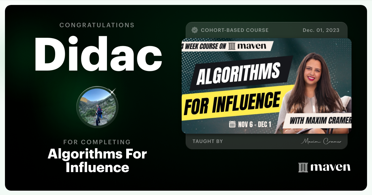 Certificate of Completion for Algorithms For Influence