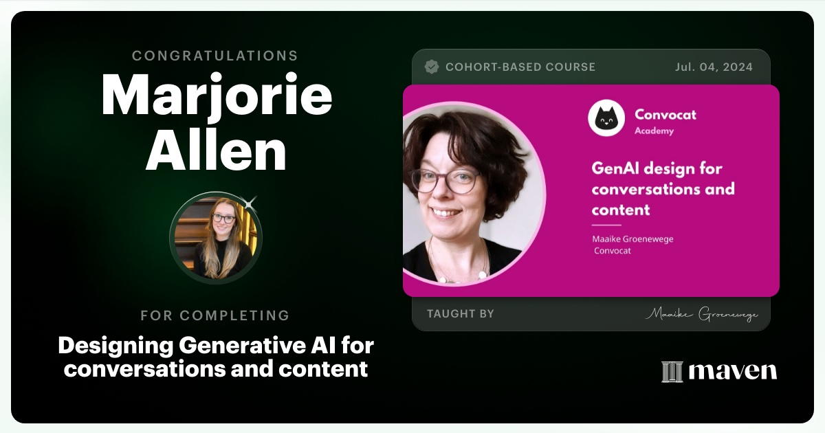 Certificate of Completion for Designing Generative AI for conversations and content
