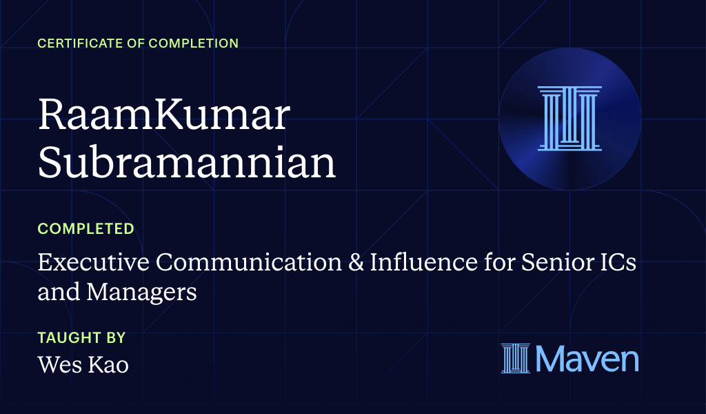 Certificate for Executive Communication & Influence for Senior ICs and Managers