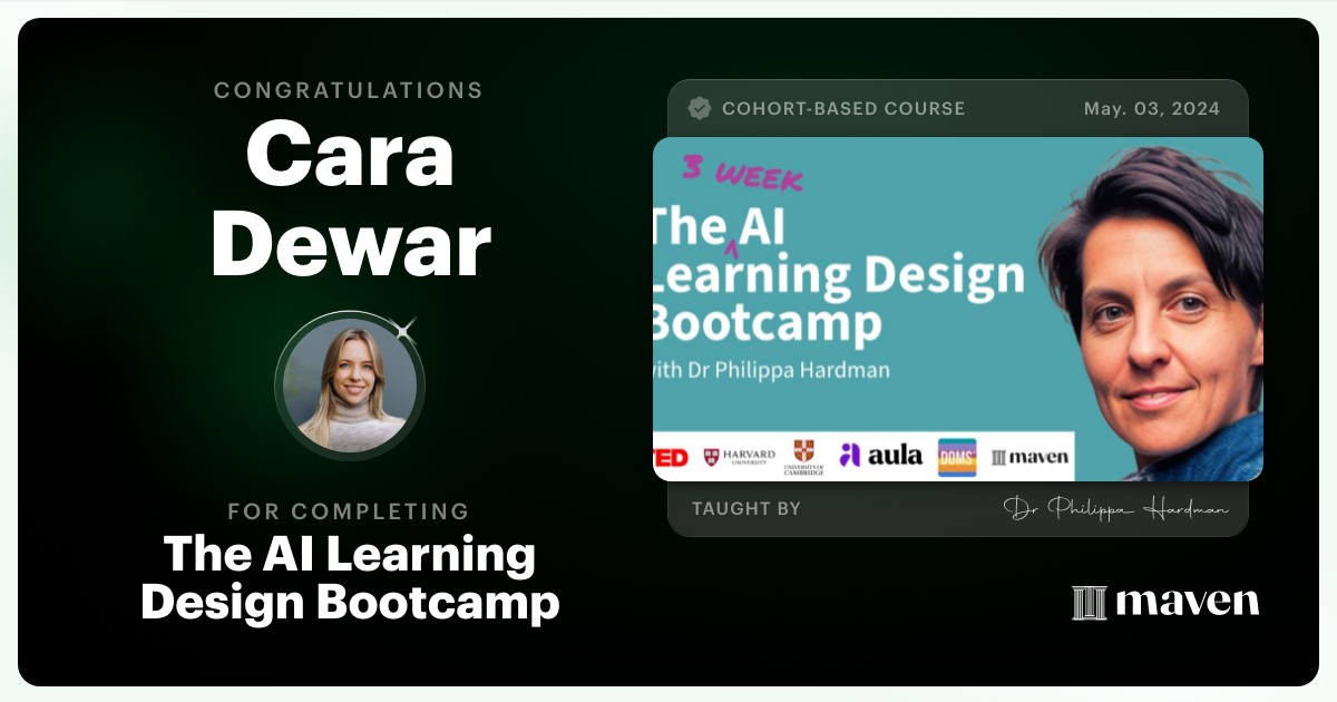 Certificate of Completion for The AI Bootcamp for L&D