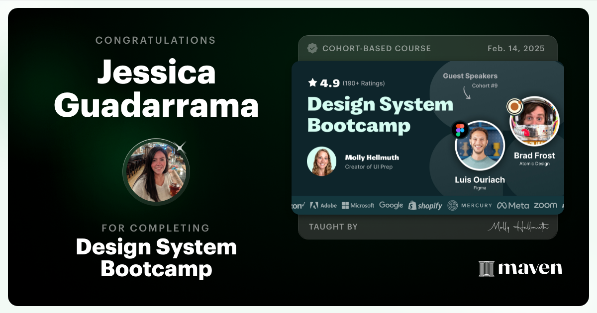 Certificate of Completion for Design System Bootcamp