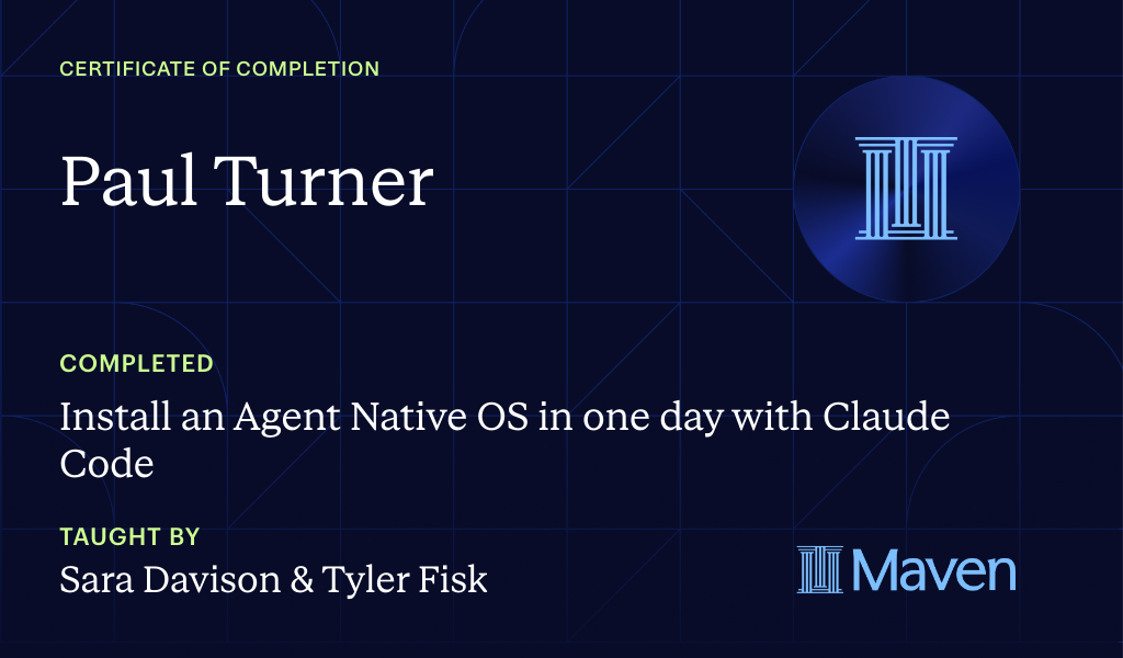 Certificate for Install an Agent Native OS in one day with Claude Code