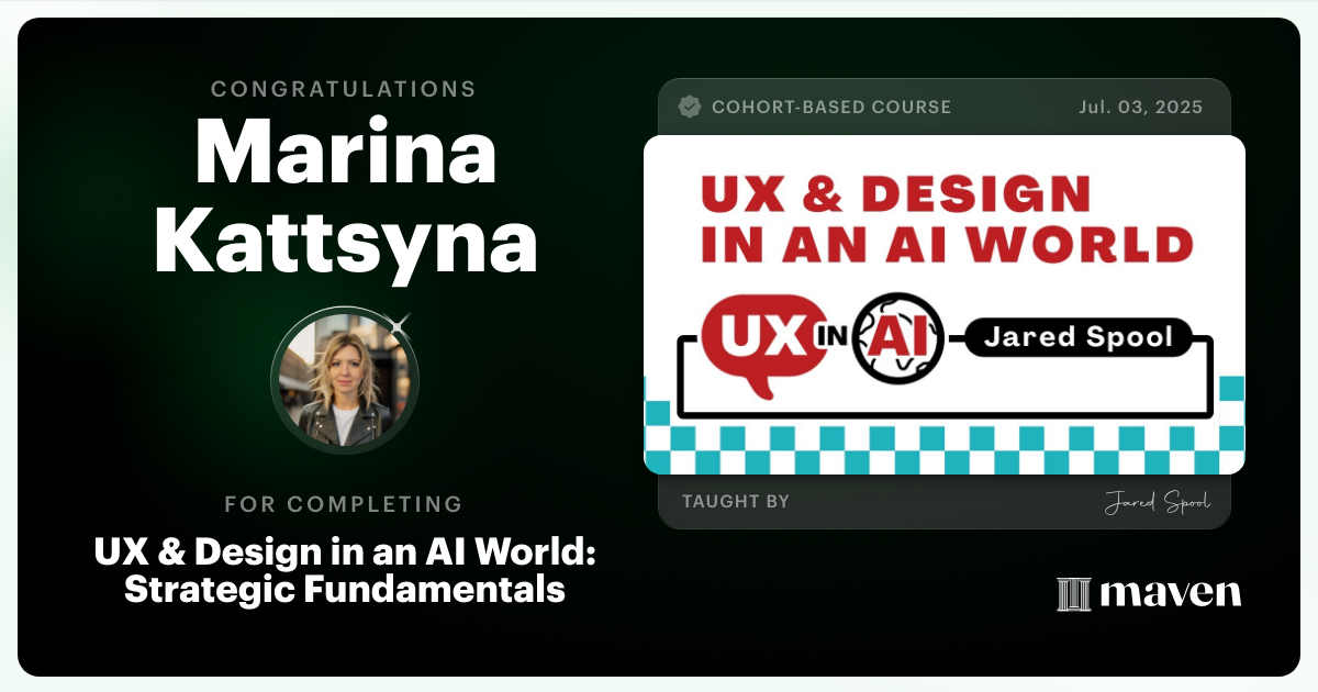 Certificate of Completion for UX & Design for Today's AI Functionality