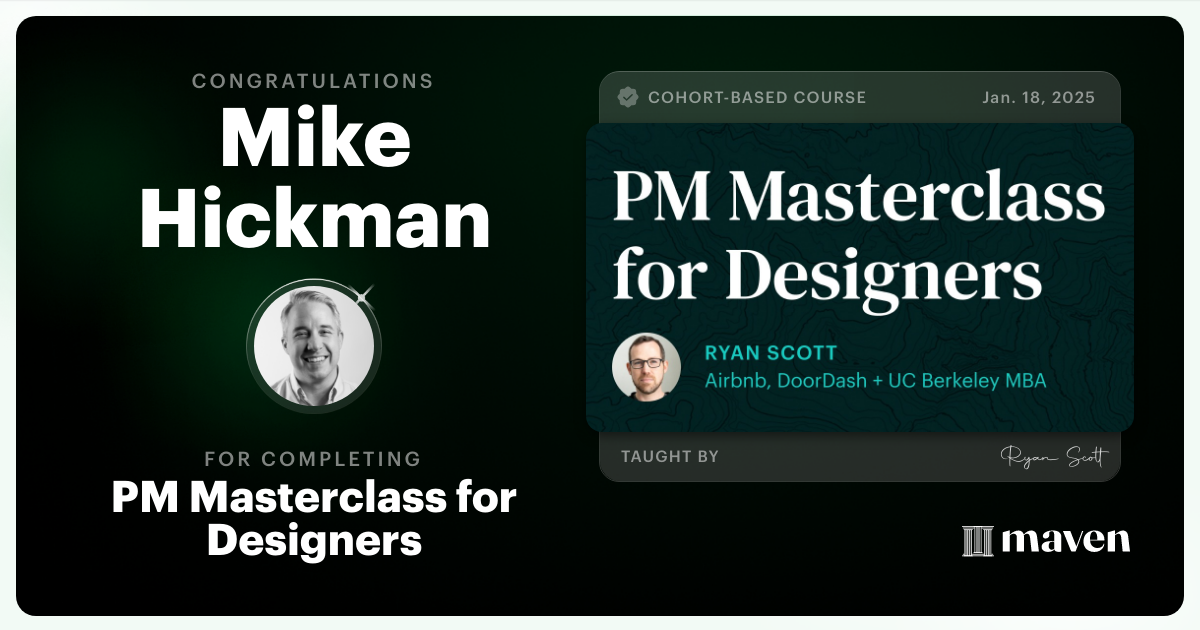 Certificate of Completion for PM Masterclass for Designers