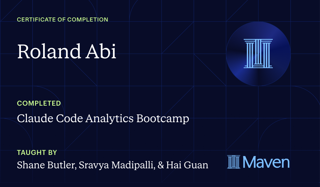 Certificate for Claude Code Analytics Bootcamp