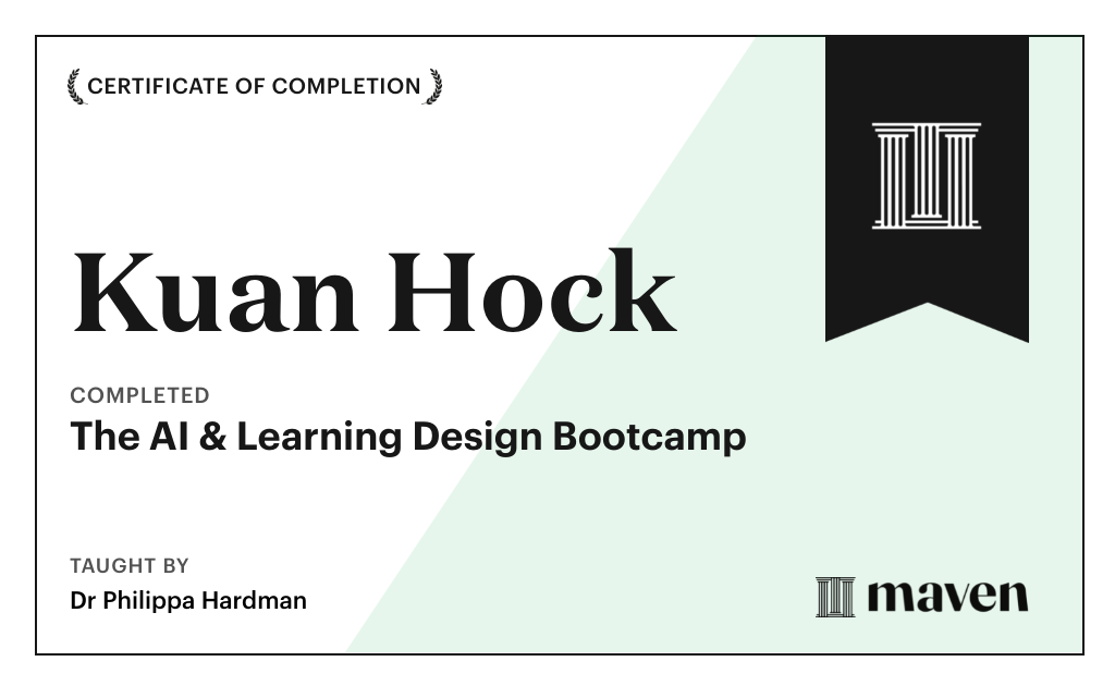 Certificate for The AI Bootcamp for L&D