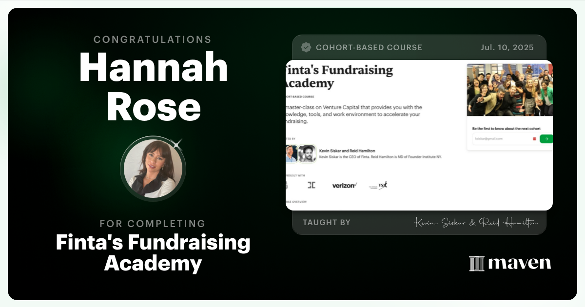 Certificate of Completion for Finta's Fundraising Academy