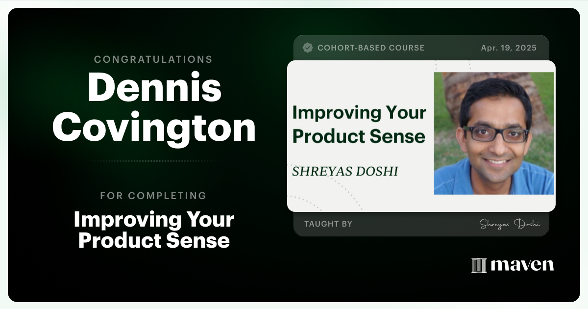 Certificate of Completion for World-class Product Sense in Practice