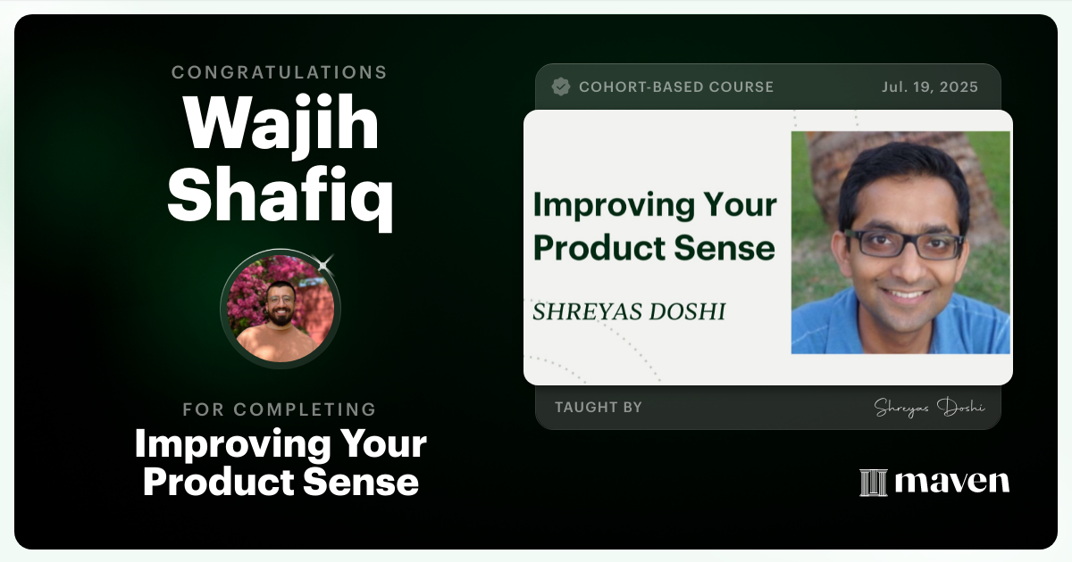 Certificate of Completion for World-class Product Sense in Practice