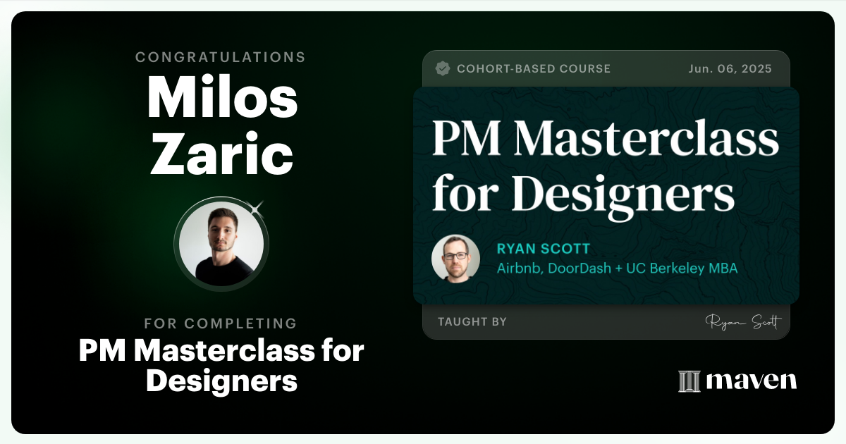 Certificate of Completion for PM Masterclass for Designers