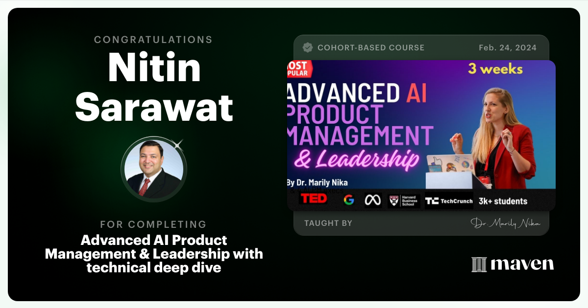 Certificate of Completion for Advanced AI Product Leadership Certification