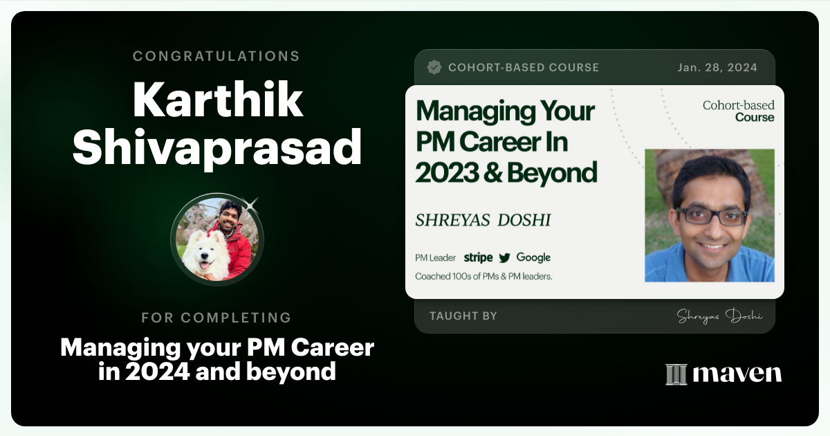 Certificate of Completion for Managing your PM Career in 2025 and beyond