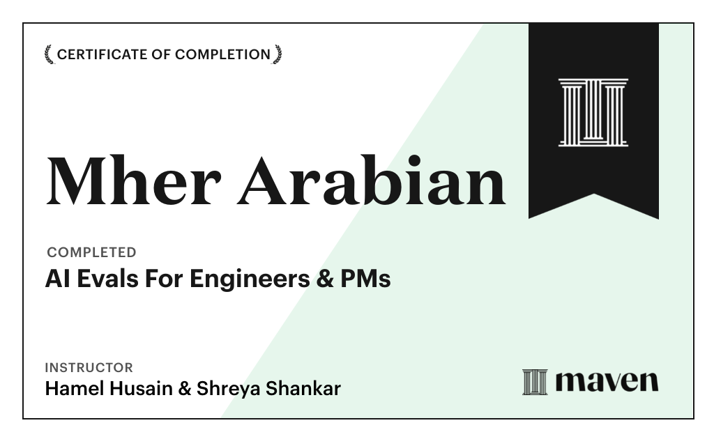 Certificate for AI Evals For Engineers & PMs