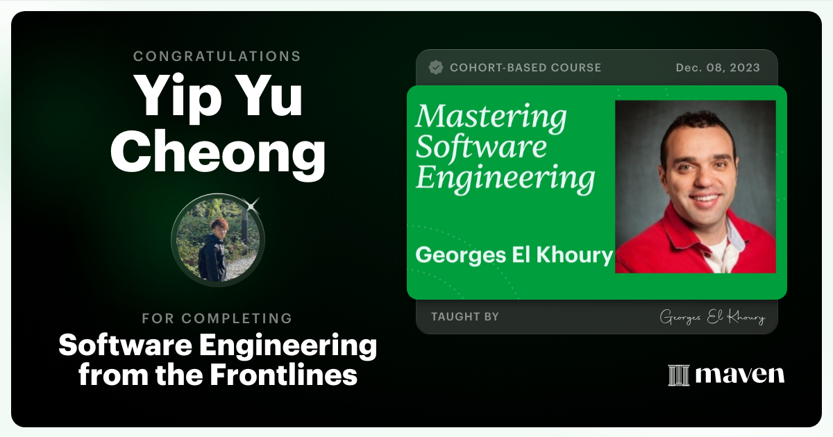 Certificate of Completion for Software Engineering from the Frontlines