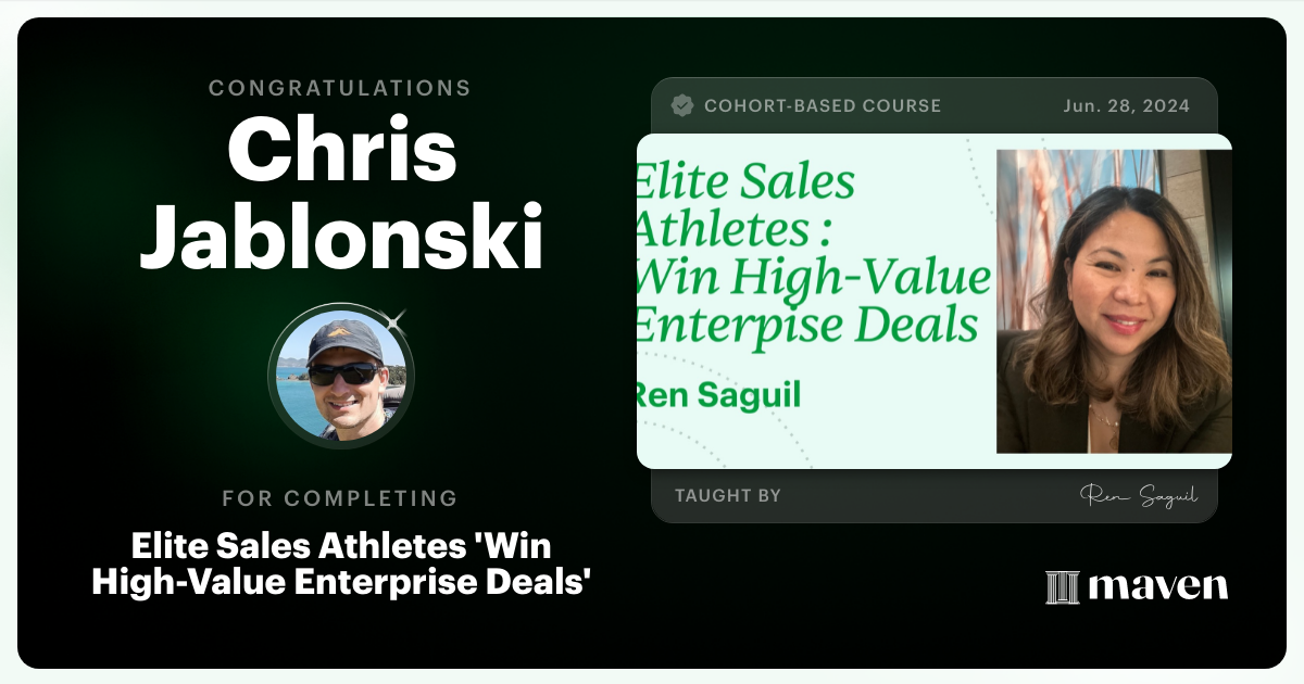 Certificate of Completion for Elite Sales 'Win High-Value Enterprise Deals'