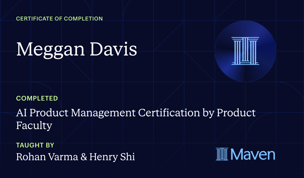 Certificate for AI Product Management Certification by Product Faculty