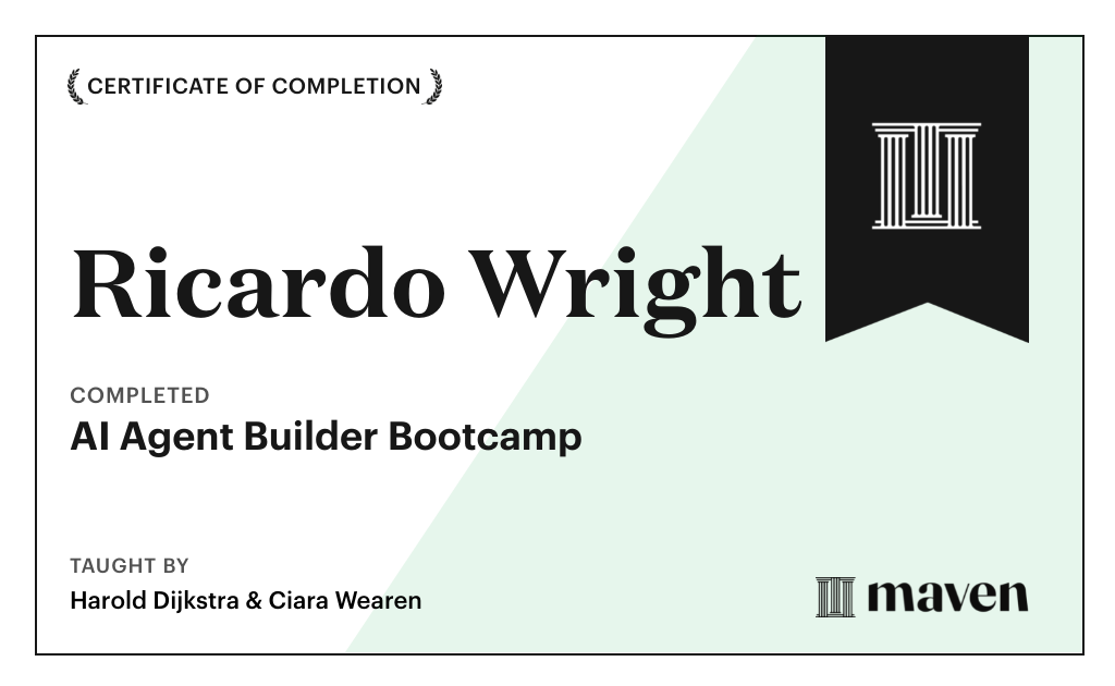 Certificate for AI Agent Builder Bootcamp