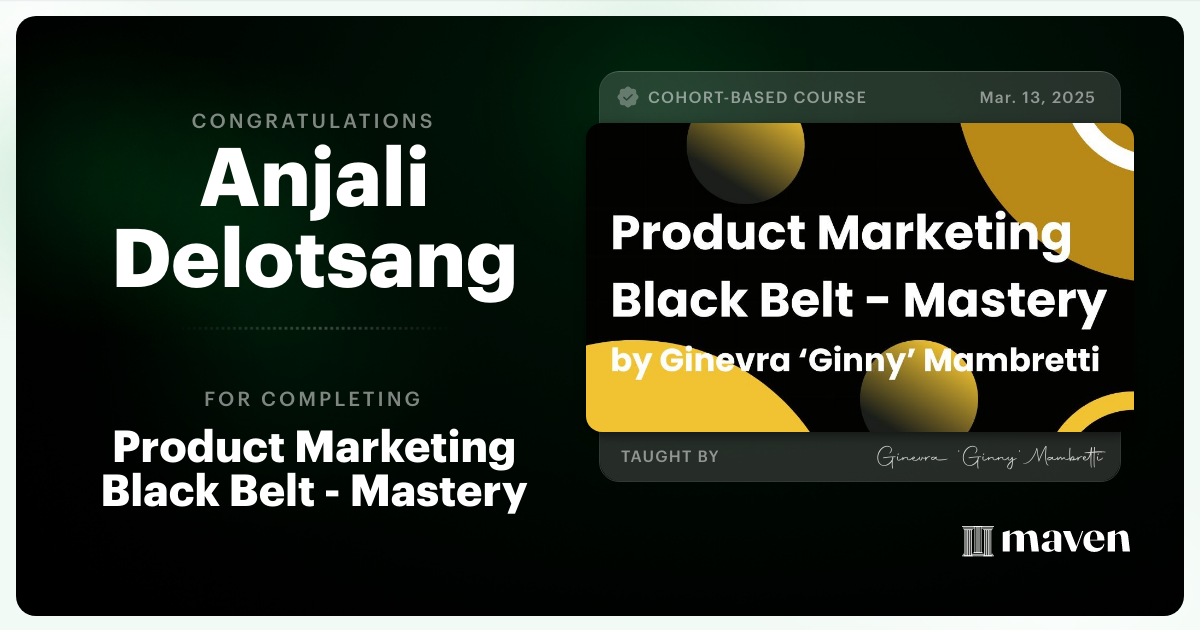 Certificate of Completion for Product Marketing Black Belt - Mastery
