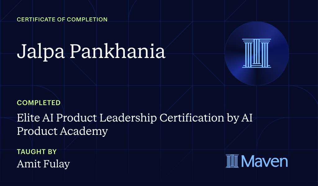 Certificate for Elite AI Product Leadership Certification by AI Product Academy