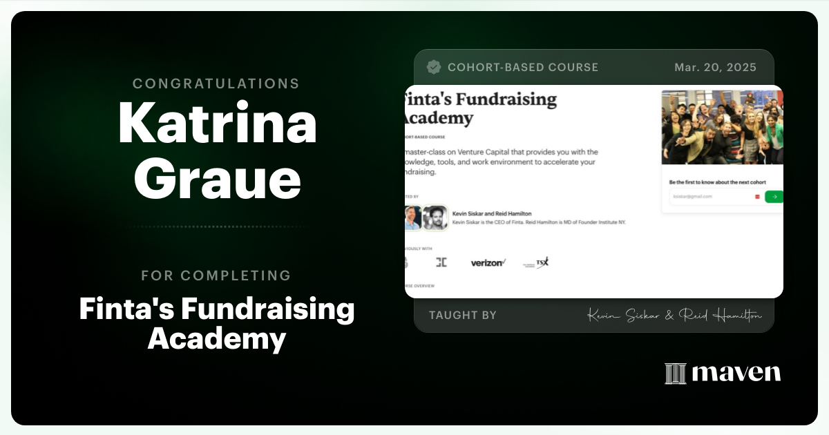Certificate of Completion for Finta's Fundraising Academy