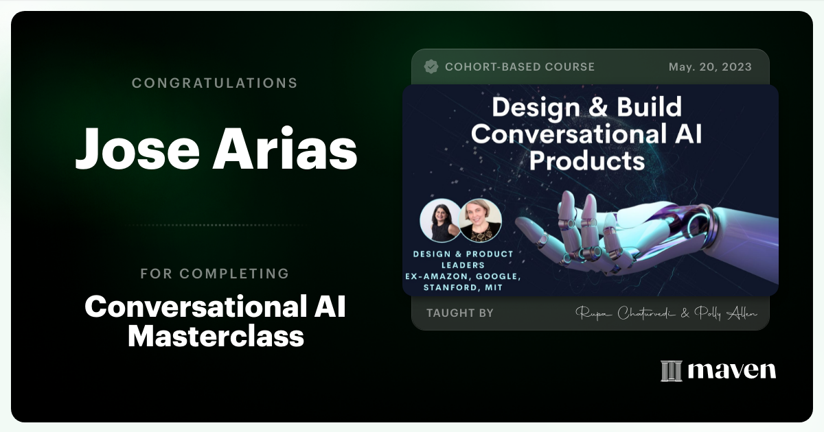 Certificate of Completion for No-Code AI Essentials for Product & Design Leaders