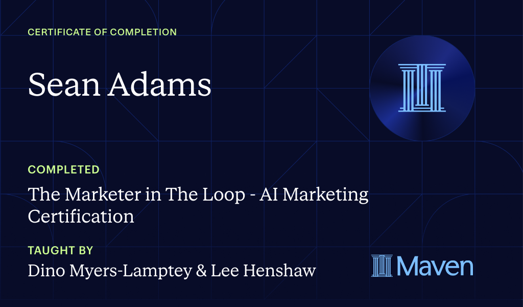 Certificate for The Marketer in The Loop  - AI Marketing Certification