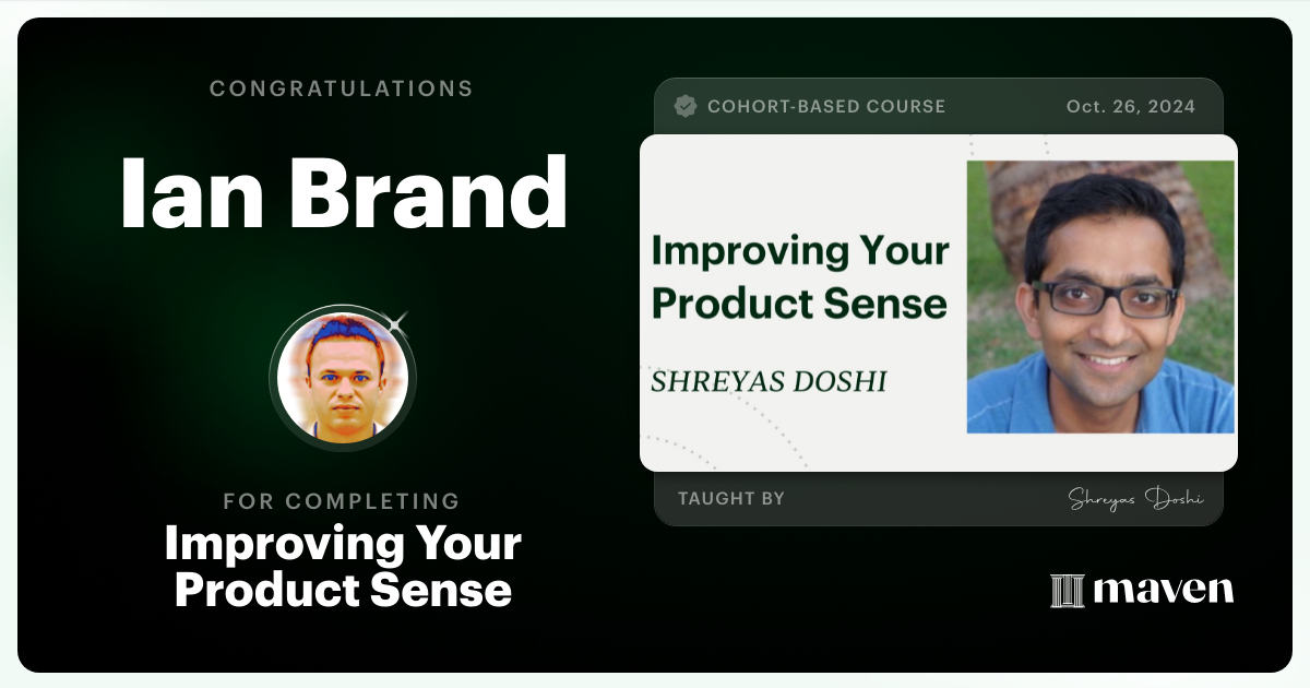 Certificate of Completion for World-class Product Sense in Practice