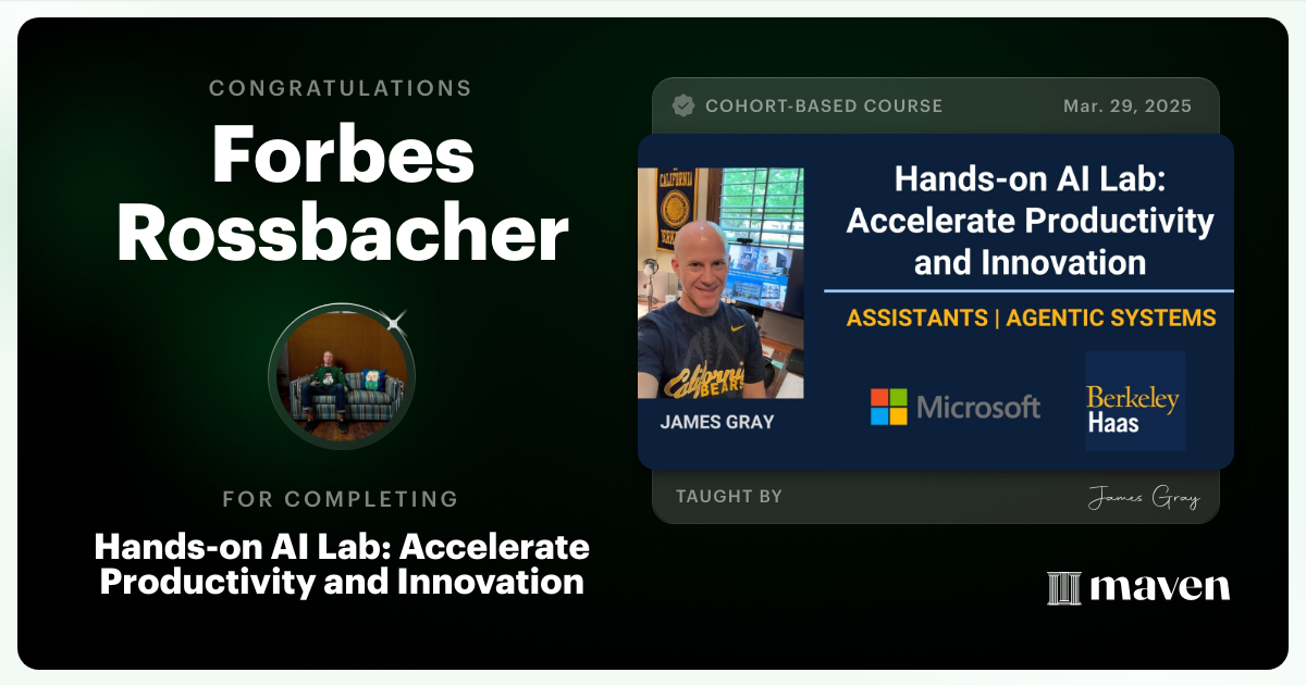Certificate of Completion for Hands-on Agentic AI for Leaders