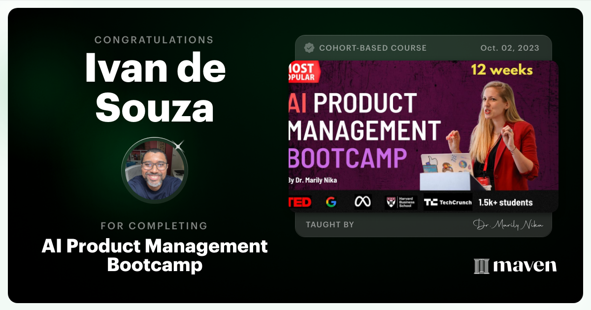 Certificate of Completion for AI Product Management Bootcamp & Certification by AI Product Academy