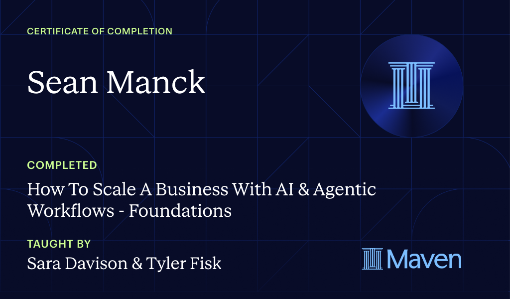 Certificate for How To Scale A Business With AI & Agentic Workflows - Foundations
