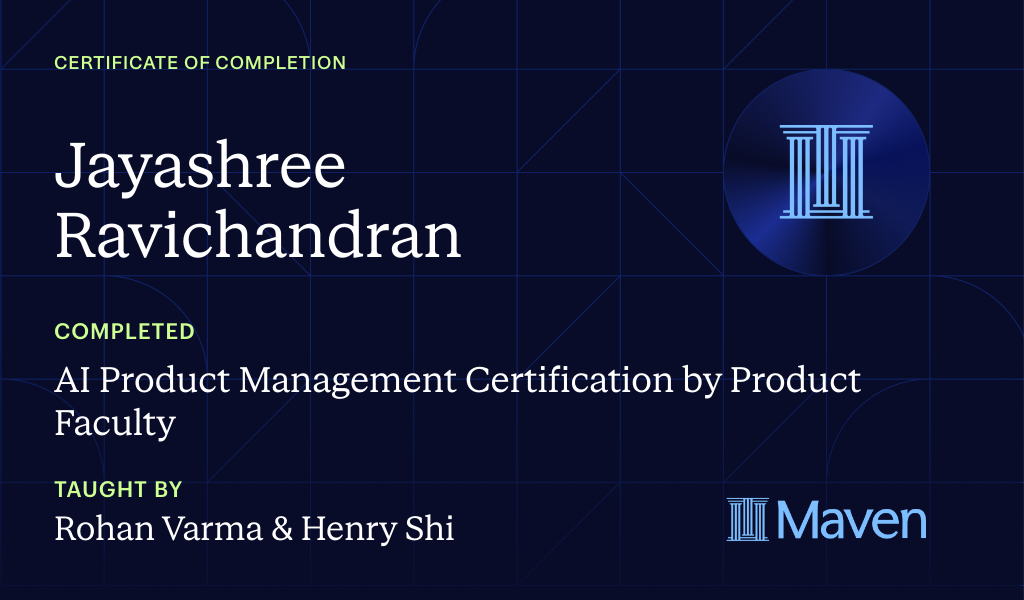 Certificate for AI Product Management Certification by Product Faculty