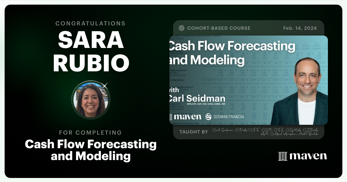 Certificate of Completion for Cash Flow Forecasting and Modeling - Level 1