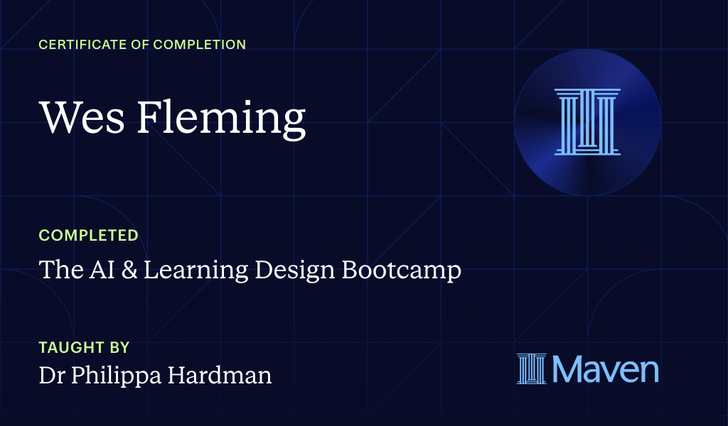 Certificate for The AI Bootcamp for L&D