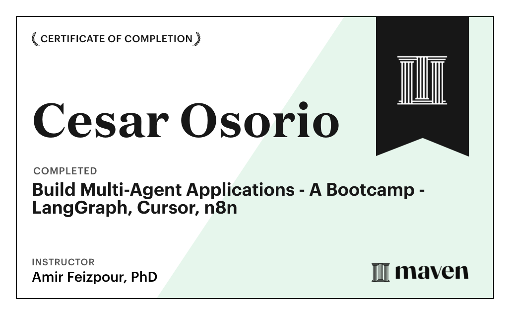 Certificate for Agentic Buildcamp - A Cognitive Gym for Building AI Agents — using AI Agents