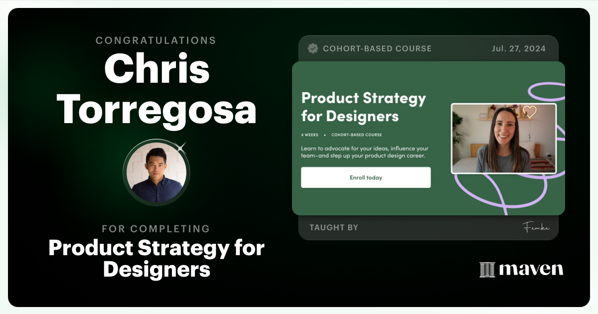 Certificate of Completion for Product Strategy for Designers
