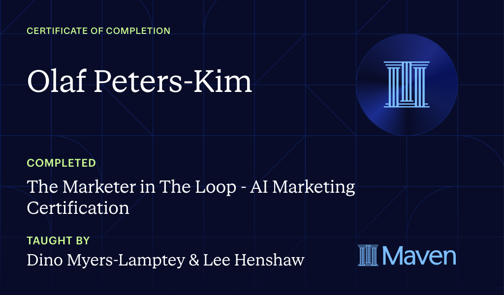 Certificate for The Marketer in The Loop  - AI Marketing Certification