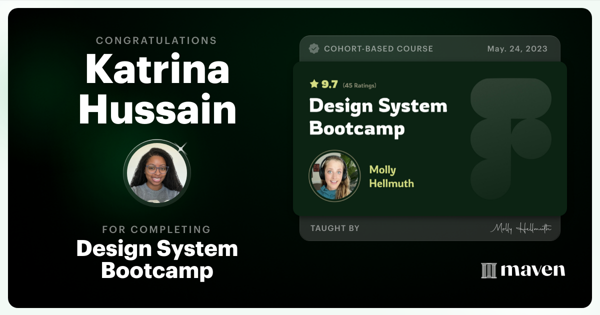 Certificate of Completion for Design System Bootcamp