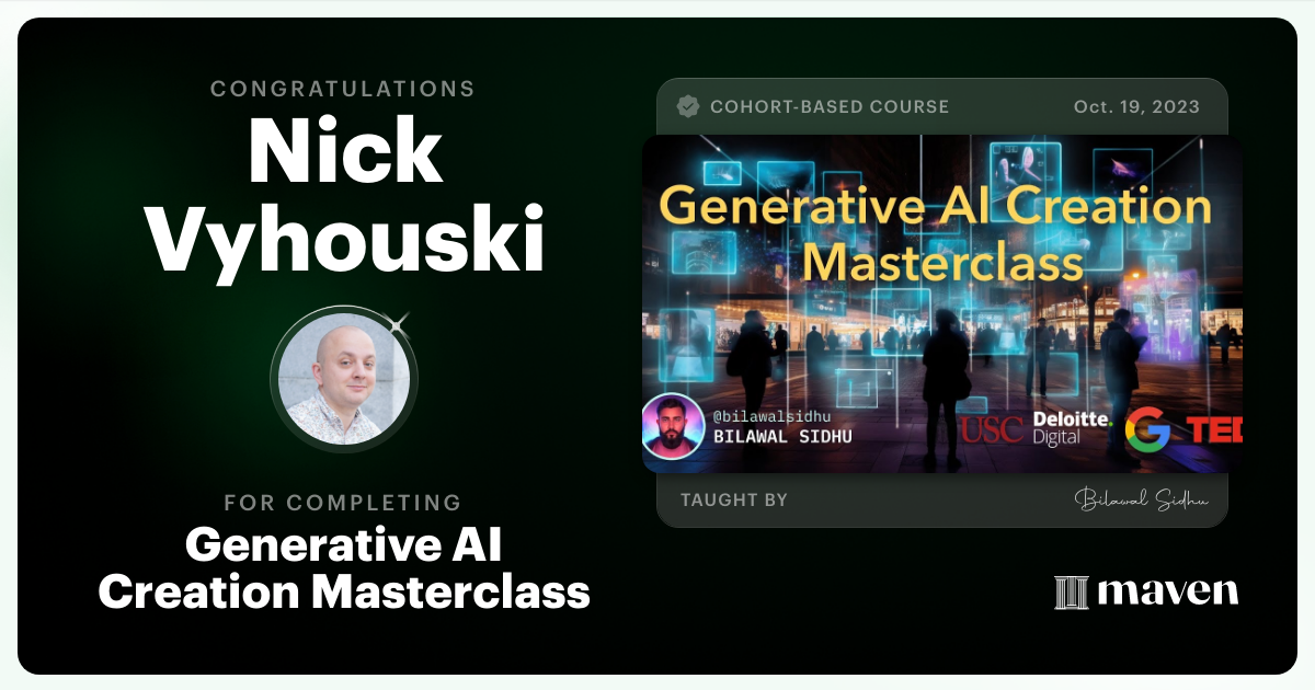 Certificate of Completion for Generative AI Creation Masterclass