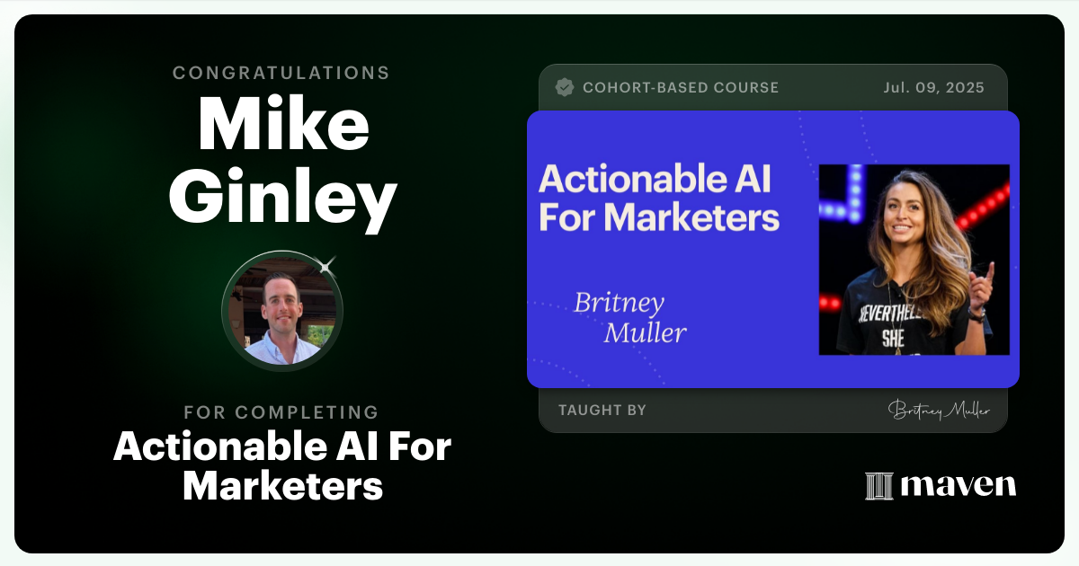 Certificate of Completion for Actionable AI For Marketers